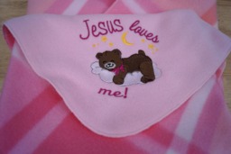Personalized Baby Blanket Pink Plaid Fleece, Embroidered Bear - thumbnail 1