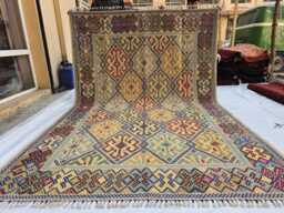 Handwoven Afghan Kilim Rug 7??10 Ft - Colorful Diamond Tribal Pattern - thumbnail 1