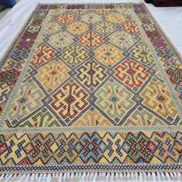 Handwoven Afghan Kilim Rug 7??10 Ft - Colorful Diamond Tribal Pattern - thumbnail 2