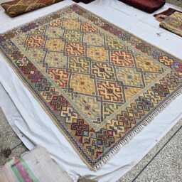 Handwoven Afghan Kilim Rug 7??10 Ft - Colorful Diamond Tribal Pattern - thumbnail 3