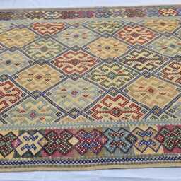 Handwoven Afghan Kilim Rug 7??10 Ft - Colorful Diamond Tribal Pattern - thumbnail 4