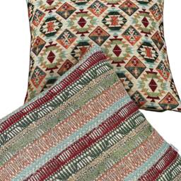 Vintage Kilim Cushion Cover Moroccan Boho Throw Pillow, Red Green Beige - thumbnail 3