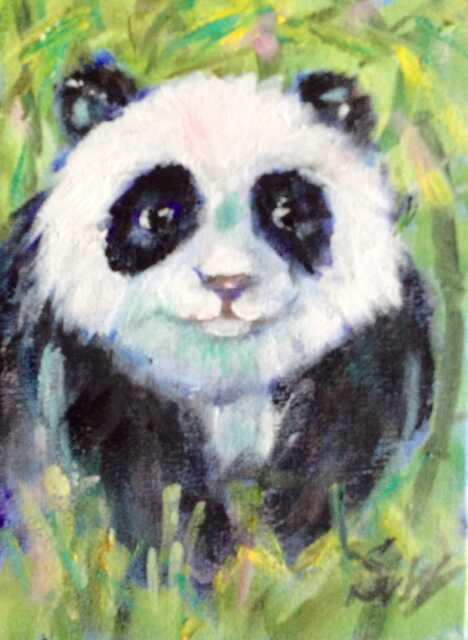 Panda Painting, Original Painting , Children's Art , Panda , Animals , Kids Art , Original 5 X 7 - image 1