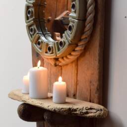 Chunky Driftwood Ceramic Wall Hanging Circular Round Porthole Nautical Mirror & Shelf Very Solid 103 cm Tall - thumbnail 3