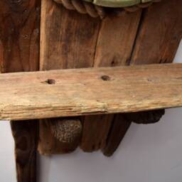 Chunky Driftwood Ceramic Wall Hanging Circular Round Porthole Nautical Mirror & Shelf Very Solid 103 cm Tall - thumbnail 4