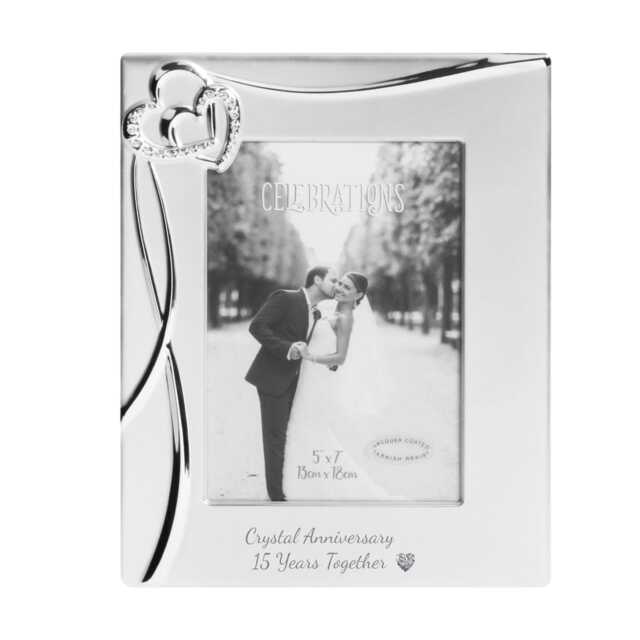 Personalised Crystal Anniversary Silver Plated Photo Frame With Gem - Gift 15 Years