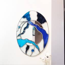 Nautical Stained Glass Wavy Mirror Art Nouveau Wall Decor - thumbnail 2