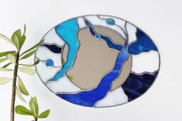 Nautical Stained Glass Wavy Mirror Art Nouveau Wall Decor - thumbnail 1