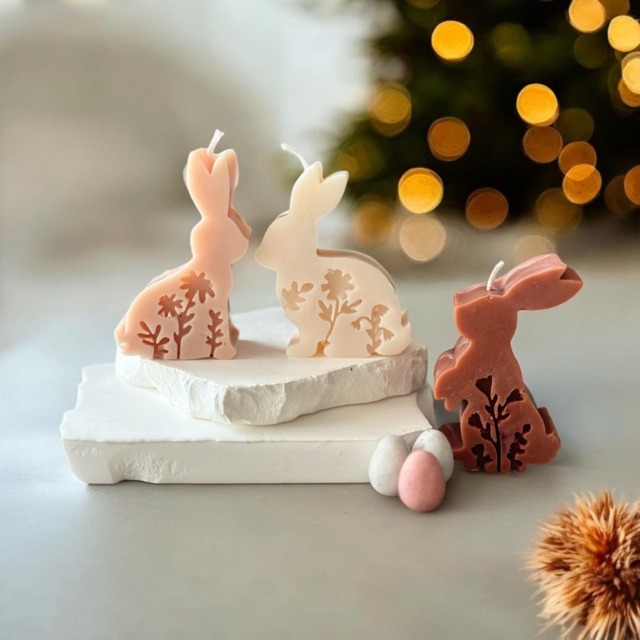 Easter Bunny Candle Set, Natura Colour Candles, Egg Shaped Candles, Happy Candle Gift For Her, Easter Table Decor, Rabbit Candles - image 1
