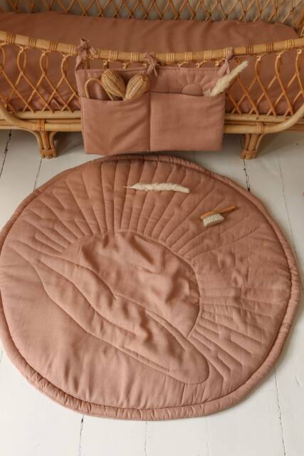 Retro Pink Sun Linen Baby Play Mat - Boxkleed - image 1