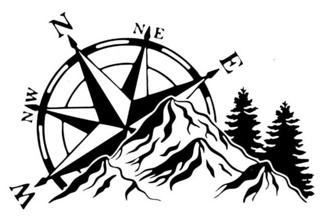 Mountain Compass Tree Car Bonnet Side Sticker Vinyl Graphic Off Road Adventure Travel Motorhome Caravan Touring Van Campervan Wall Art Decal