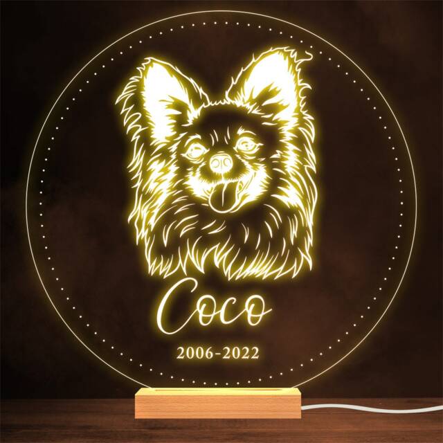 Papillon Dog Memorial Pet Loss Dates Personalised Gift Warm Lamp Night Light - image 1