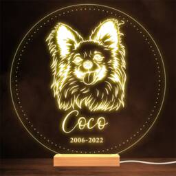 Papillon Dog Memorial Pet Loss Dates Personalised Gift Warm Lamp Night Light - thumbnail 1