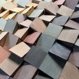 Reclaimed Pine Wood Wall Art - Brown Tan Wooden Mosaic - thumbnail 4