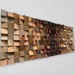 Reclaimed Pine Wood Wall Art - Brown Tan Wooden Mosaic - thumbnail 2