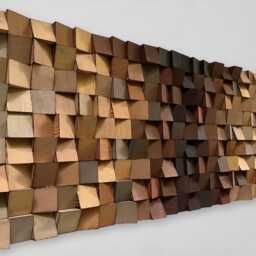 Reclaimed Pine Wood Wall Art - Brown Tan Wooden Mosaic - thumbnail 3