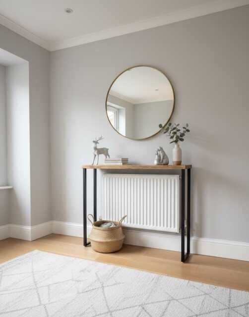 Minimalist Console Table With Open Shelf Design, Modern Slimline Radiator Cover - image 1