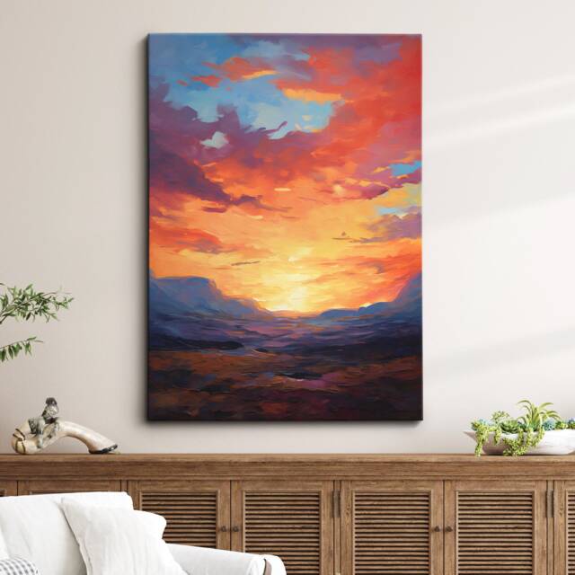 Bright & Colorful Sunset Style Abstract Oil Painting Wall Art, Framed Canvas Poster Print, Home Kitchen Office Room Decor, Gifts - image 1