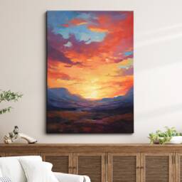 Bright & Colorful Sunset Style Abstract Oil Painting Wall Art, Framed Canvas Poster Print, Home Kitchen Office Room Decor, Gifts - thumbnail 1