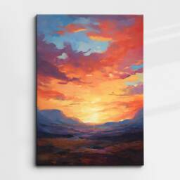 Bright & Colorful Sunset Style Abstract Oil Painting Wall Art, Framed Canvas Poster Print, Home Kitchen Office Room Decor, Gifts - thumbnail 3