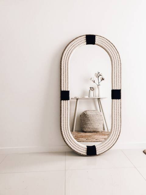 Oval Large - 120cm X 60cm Navy Nautical Hampton Coastal Rope Mirror Twisted Home Decor Wall Hanging - image 1
