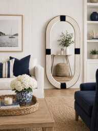 Oval Large - 120cm X 60cm Navy Nautical Hampton Coastal Rope Mirror Twisted Home Decor Wall Hanging - thumbnail 1