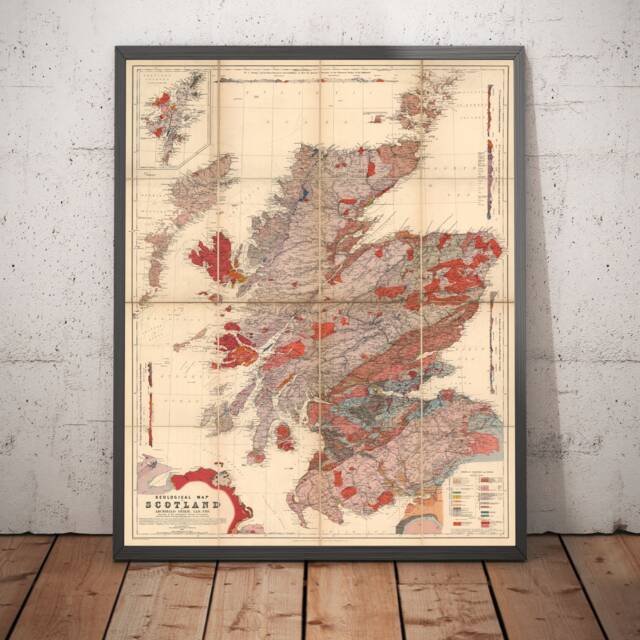 Old Map Of Scotland By A. Geikie, 1876 - Scottish Geology Geological Wall Art Orkney, Shetland, Skye, Highlands Framed, Unframed - image 1
