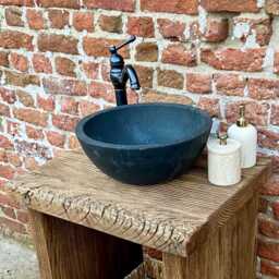 Reclaimed Oak Bathroom Vanity With Stone Sink - Handmade Rustic Cabinet For Small Bathrooms - thumbnail 3