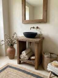 Reclaimed Oak Bathroom Vanity With Stone Sink - Handmade Rustic Cabinet For Small Bathrooms - thumbnail 1