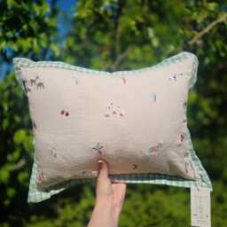 Personalised Boys Cushion - Organic Cotton Avery Row Pillow Embroidered Name Luxury Nursery Decor Sage Gingham - thumbnail 3
