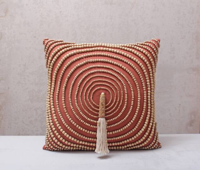 Rust Cotton Embroidered Bohemian, Bali Style Pillow Cover, Decorative Handmade Throw Cover, Cover Wlcc005 - image 1