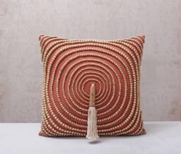 Rust Lumbar Pillow Cover, Embroidered Cotton Cushion With Tassels, Handmade Farmhouse Decor
