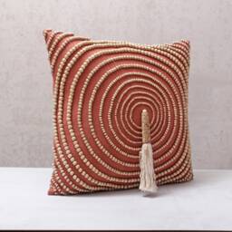 Rust Lumbar Pillow Cover, Embroidered Cotton Cushion With Tassels, Handmade Farmhouse Decor - thumbnail 4
