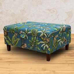 Plus Blue Monkey Footstool - Tropical Jungle Ottoman Handmade in Britain - thumbnail 1