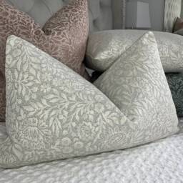 12x20 Floral Pillow Cover in John Lewis Fabric, Pale Grey - Handmade Rectangle Cushion Hidcote - thumbnail 1