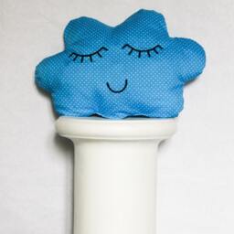 Cloud Cushion Doudou Cotton Blue Turquoise Print Feathers White Polka Dots Serene Face Too Cute Black Yarn Made in France - thumbnail 3