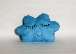 Cloud Cushion Doudou Cotton Blue Turquoise Print Feathers White Polka Dots Serene Face Too Cute Black Yarn Made in France