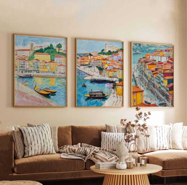 Set Of 3 Porto Portugal Travel Posters, Portuguese Wall Art Prints, Douro River Decor, Cityscape Print, Gift For Home - image 1