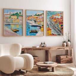 Set Of 3 Porto Portugal Travel Posters, Portuguese Wall Art Prints, Douro River Decor, Cityscape Print, Gift For Home - thumbnail 2