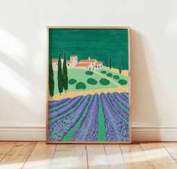 Lavender Field Poster, Tuscan Landscape Print, Countryside Wall Art - thumbnail 1