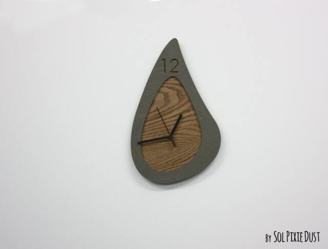 Organic Shape Concrete With Wood Wall Clock - Dragon Tear Minimal Modern N12 Housewarming Gift Idea Wedding - image 1