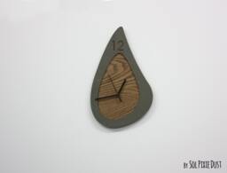 Organic Shape Concrete With Wood Wall Clock - Dragon Tear Minimal Modern N12 Housewarming Gift Idea Wedding - thumbnail 1