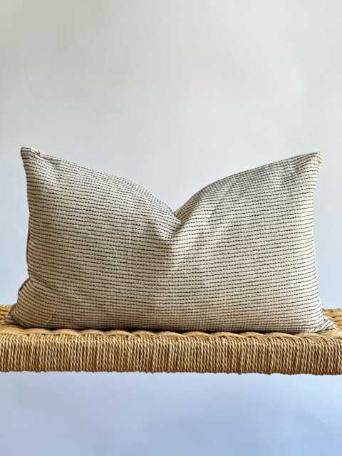 Vintage Hmong Hemp Pillow Cover Black Striped Lumbar, Bohemian Decor - image 1