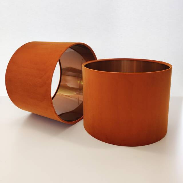 Burnt Orange Lampshade in Velvet With Copper Lining - image 1