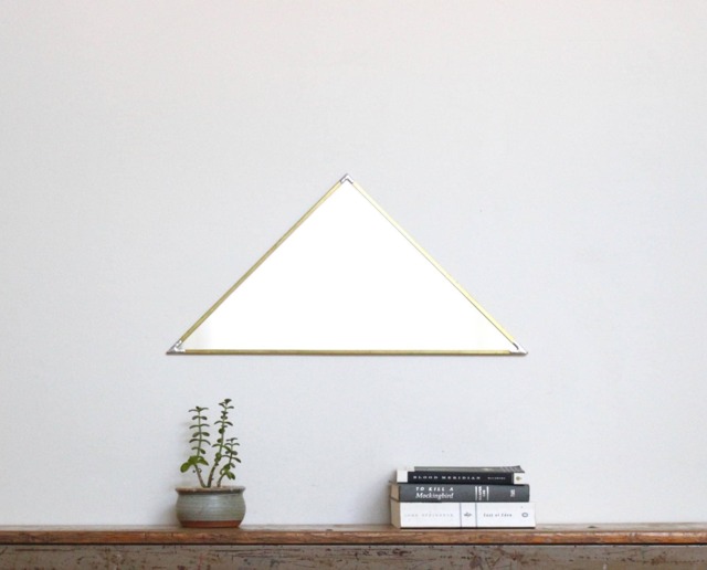 Triangle Mirror Brass Frame Handmade Wall Modern Gold Metal Border Isosceles - image 1