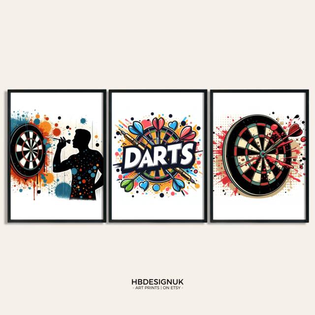 Darts Wall Art - Love The - Fan Gift Watercolour Posters Gifts For Men Gaming Room Prints Decor Print Set Of 3 - image 1