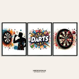 Darts Wall Art - Love The - Fan Gift Watercolour Posters Gifts For Men Gaming Room Prints Decor Print Set Of 3 - thumbnail 1
