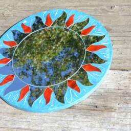 New Home Mirror, Large Sun Mirror, House Warming Gifts, Decorative Wall Sunburst Blue Round Anniversary Gifts - thumbnail 2