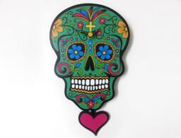 Teal Sugar Skull - Day Of The Dead -Dia De Los Muertos Calavera Pendulum Wall Clock