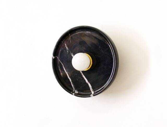 Black Veined Marble Round Minimalist Wall Fixture Light & Gold Sconce Modern Lighting Vanity - image 1